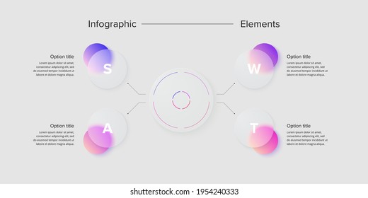 SWOT analysis infographic. Circular corporate strategic planning graphic elements. Company presentation slide template. Vector info graphic design.