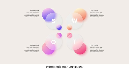 SWOT analysis infographic. Circular corporate strategic planning graphic elements. Company presentation slide template. Vector info graphic design.