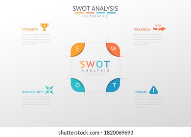 Análisis de swot diseño infográfico con el concepto de cuatro elementos coloridos
