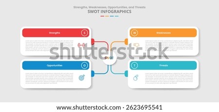 SWOT analysis for infographic with drop shadow style with creative matrix box with round rectangle box line connection with 4 point list information vector