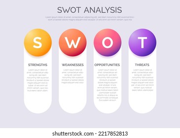 SWOT Analysis. Infographic with four steps and space for text description. Minimal clean ui design for company presentation. Vector illustration