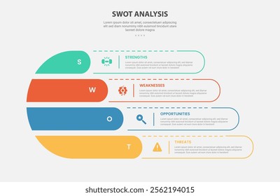 SWOT analysis infographic outline style with 4 point template with creative fluid round shape with dotted line for slide presentation vector