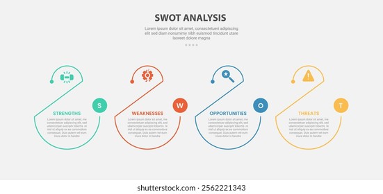 SWOT analysis infographic outline style with 4 point template with creative half circle shape slice cut for slide presentation vector