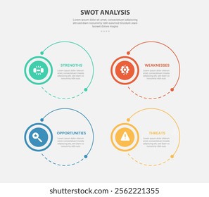 SWOT analysis infographic outline style with 4 point template with big circle combination for slide presentation vector