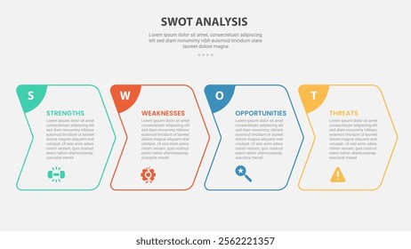 SWOT analysis infographic outline style with 4 point template with creative arrow box right direction for slide presentation vector