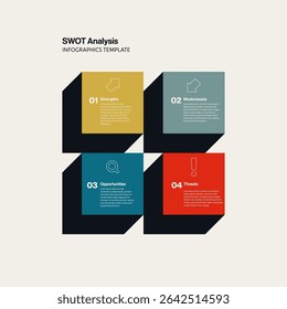 Análisis FODA Plantilla Infográfica con Elementos Gráficos Cuadrados. Editable eps10 Vector.