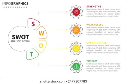 SWOT analysis infographic. Vector illustration for strategic business planning. Comparison chart. Advantages and Disadvantages of company. Infographic design template. Vector illustration. SWOT analys