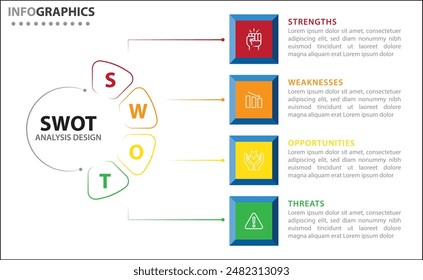 SWOT analysis infographic. Vector illustration for strategic business planning. Comparison chart. Advantages and Disadvantages of company. Infographic design template. Vector illustration.