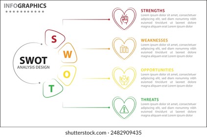 Infografía de análisis FODA. Ilustración vectorial para la planificación estratégica de negocios. Gráfico comparativo. Ventajas y desventajas de la empresa. Plantilla de diseño infográfico. Ilustración vectorial.