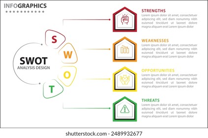 In: SWOT Analysis Infographic. Vektorillustration für strategische Geschäftsplanung. Vergleichstabelle. Vor- und Nachteile des Unternehmens. In: Infographic Design Vorlage. Vektorillustration. SWOT-Daten