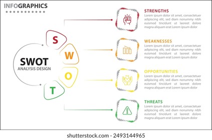 SWOT analysis infographic. Vector illustration for strategic business planning. Comparison chart. Advantages and Disadvantages of company. Infographic design template. Vector illustration. SWOT Steps