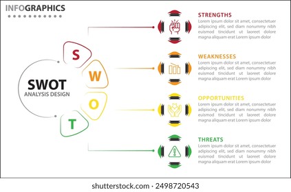 SWOT analysis infographic. Vector illustration for strategic business planning. Comparison chart. Advantages and Disadvantages of company. Infographic design template. Vector illustration. SWOT Steps