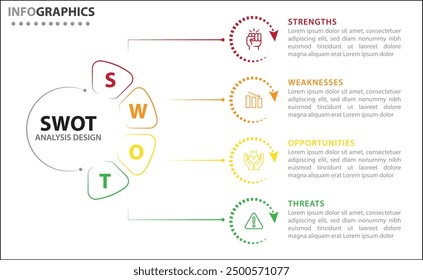 SWOT analysis infographic. Vector illustration for strategic business planning. Comparison chart. Advantages and Disadvantages of company. Infographic design template. Vector illustration. SWOT Steps