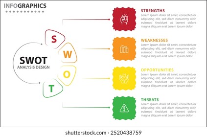 SWOT analysis infographic. Vector illustration for strategic business planning. Comparison chart. Advantages and Disadvantages of company. Infographic design template. Vector illustration. SWOT analys