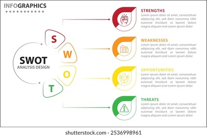 SWOT analysis infographic. Vector illustration for strategic business planning. Comparison chart. Advantages and Disadvantages of company. Infographic design template. Vector illustration.