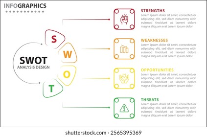 SWOT analysis infographic. Vector illustration for strategic business planning. Comparison chart. Advantages and Disadvantages of company. Infographic design template. Vector illustration. Four steps 