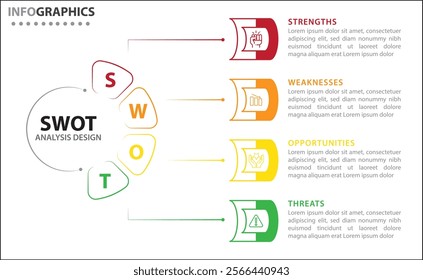 SWOT analysis infographic. Vector illustration for strategic business planning. Comparison chart. Advantages and Disadvantages of company. Infographic design template. Vector illustration. Four steps 