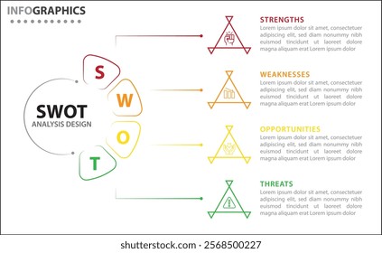 SWOT analysis infographic. Vector illustration for strategic business planning. Comparison chart. Advantages and Disadvantages of company. Infographic design template. Vector illustration. Four steps 
