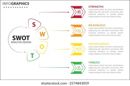 SWOT analysis infographic. Vector illustration for strategic business planning. Comparison chart. Advantages and Disadvantages of company. Infographic design template. Vector illustration. Four steps 