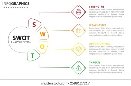 SWOT analysis infographic. Vector illustration for strategic business planning. Comparison chart. Advantages and Disadvantages of company. Infographic design template. Vector illustration.