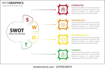 SWOT analysis infographic. Vector illustration for strategic business planning. Comparison chart. Advantages and Disadvantages of company. Infographic design template. Vector illustration. SWOT chart