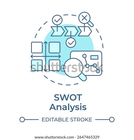 SWOT analysis soft blue concept icon. Strengths, weaknesses, opportunities and threats. Gap evaluation tool. Round shape line illustration. Abstract idea. Graphic design. Easy to use in blog post