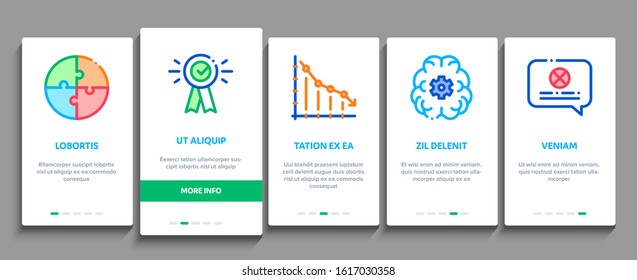 Swot Analysis Strategy Onboarding Mobile App Page Screen Vector. Swot Infographics And Broken Chain, Lightbulb, Shield And Brain With Gear Concept Linear Pictograms. Color Contour Illustrations