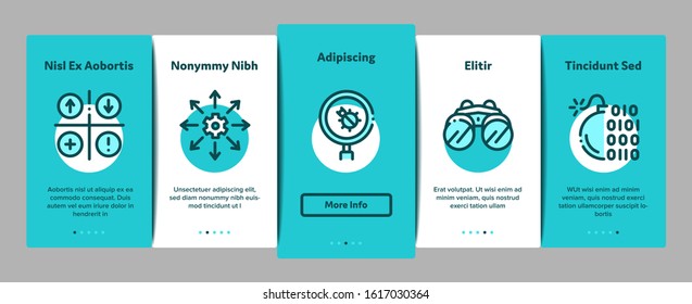 Swot Analysis Strategy Onboarding Mobile App Page Screen Vector. Swot Infographics And Broken Chain, Lightbulb, Shield And Brain With Gear Concept Linear Pictograms. Color Contour Illustrations
