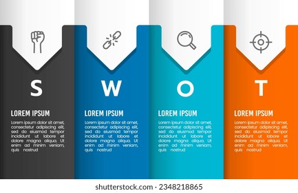 SWOT analysis template. Infographic 4 steps with icon design. Vector illustration.