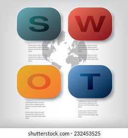 SWOT analysis template with space for text and data presentation. Eps10 vector illustration