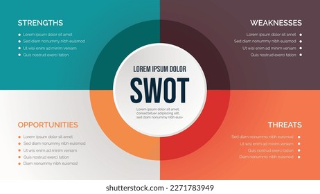 SWOT analysis template for strategic company planning. Four colorful elements with space for text inside. Modern Infographic design template. Vector illustration