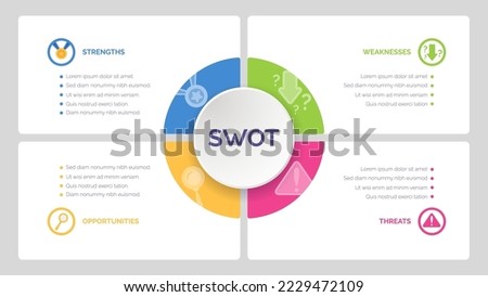 SWOT analysis template for strategic company planning. Four colorful elements with space for text inside. Modern Infographic design template. Vector illustration.  商業照片 © 