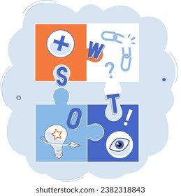 SWOT analysis. Vector illustration. Illustrations visually depict abstract ideas and concepts Business analysis provides valuable insights into company performance The SWOT metaphor helps assess
