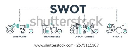 SWOT banner web icon for strength, weakness, threat, and opportunities analysis