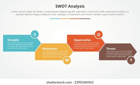 swot business framework strategic template infographic concept for slide presentation with arrow shape right direction up and down 4 point list with flat style