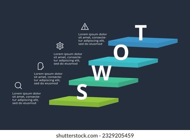 SWOT diagram with 4 steps, options, parts or processes. Template for web on a background.