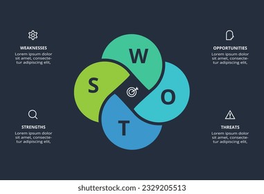 SWOT diagram with 4 steps, options, parts or processes. Template for web on a background.
