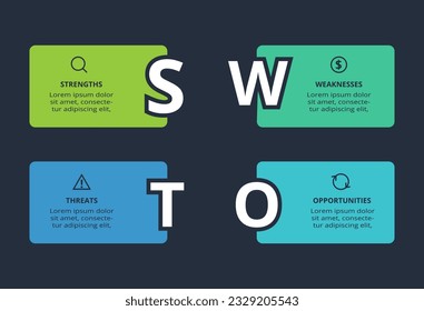 SWOT diagram with 4 steps, options, parts or processes. Template for web on a background.