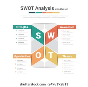 SWOT diagram, Analysis strategy with marketing management model and presentation of business layout project. Vector illustration.