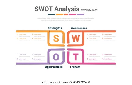 SWOT diagram, Analysis strategy with marketing management model and presentation of business layout project. Vector illustration.