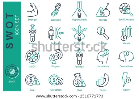 SWOT icon set. line icon style. icon related to business. strength, weakness, opportunities, and more. business element vector illustration