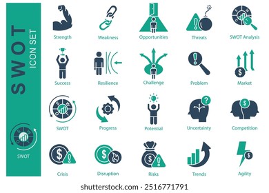 Ícone SWOT definido. ícone sólido estilo. ícone relacionado a negócios. força, fraqueza, oportunidades e muito mais. elemento de negócios vetor ilustração