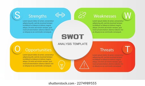 Swot infographic analysis template. Background with icon and Four colorful elements. Vector illustration