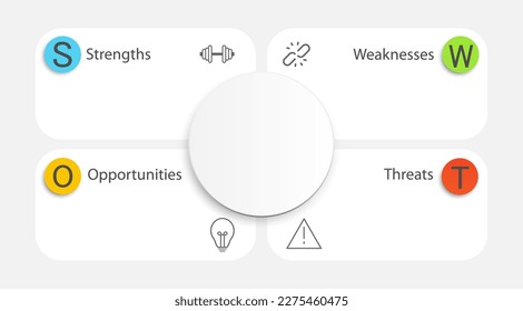 Swot infographic analysis template. Background with icon and Four colorful elements with place for your text. Vector illustration