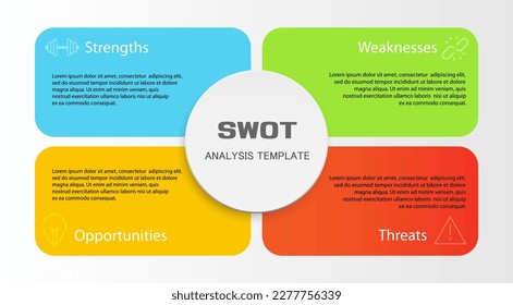 Swot infographic analysis template. Background with icon and Four colorful elements. Vector illustration