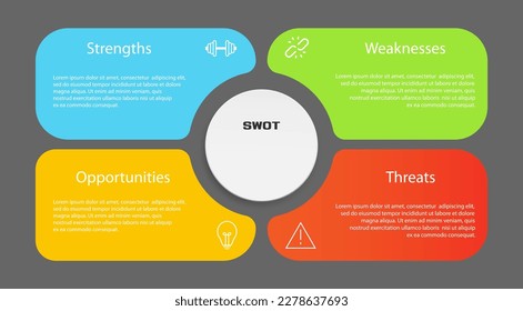 Swot infographic analysis template. Background with icon and Four colorful elements. Vector illustration