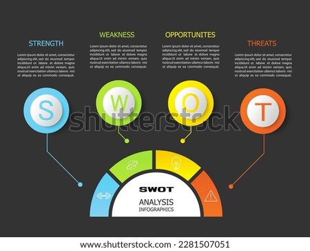 Swot infographic analysis template. Background with icon and Four colorful elements. Vector illustration