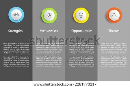 Swot infographic analysis template. Background with icon and Four colorful elements. Vector illustration