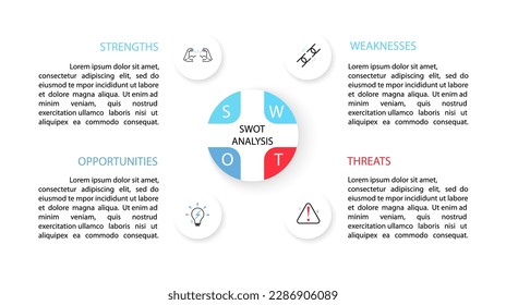 Swot infographic analysis template. strength,weakness,opportunities,threats.Background with icon and Four colorful elements. Vector illustration