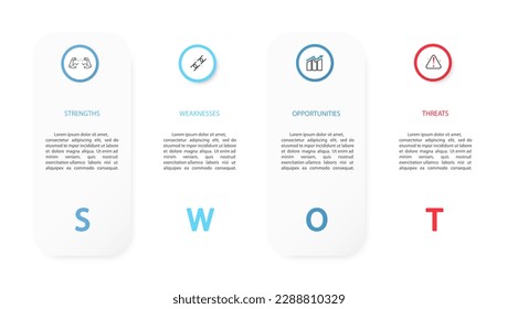 Swot infographic analysis template. strength,weakness,opportunities,threats.Background with icon and Four colorful elements. Vector illustration